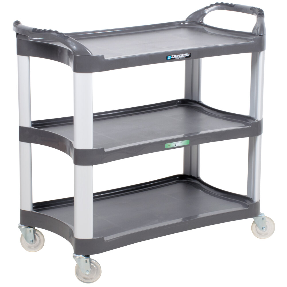 Lakeside 2512 Charcoal Plastic Three Shelf Utility Cart - 42