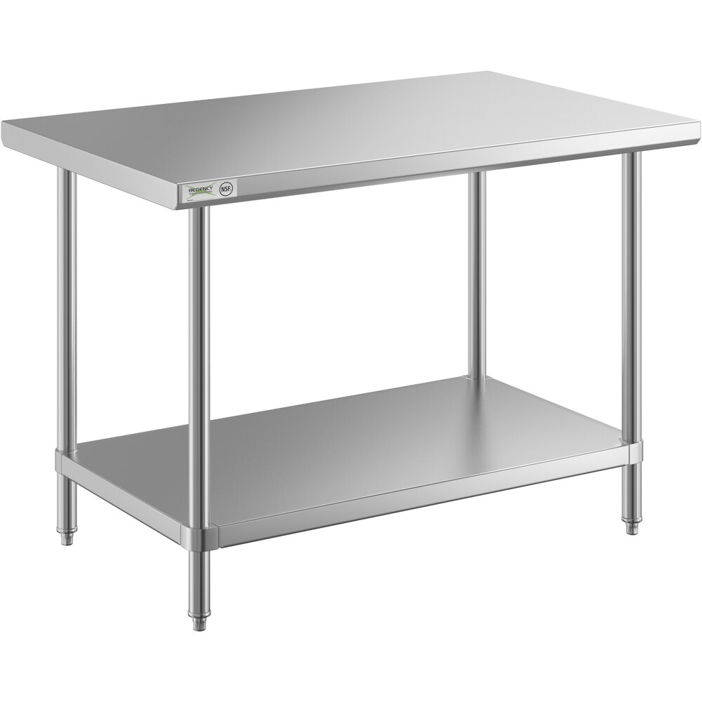 Regency 30 inch x 48 inch All 18-Gauge 430 Stainless Steel Commercial Work Table with Undershelf
