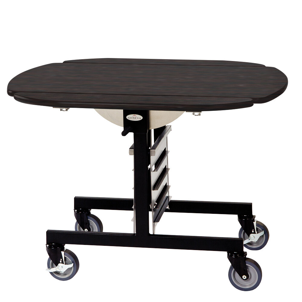 Geneva 74405EW Mobile Round Top TriFold Room Service Table with Ebony