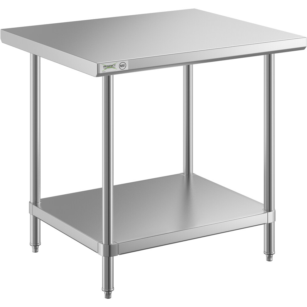 Regency 30 inch x 36 inch All 18-Gauge 430 Stainless Steel Commercial Work Table with Undershelf