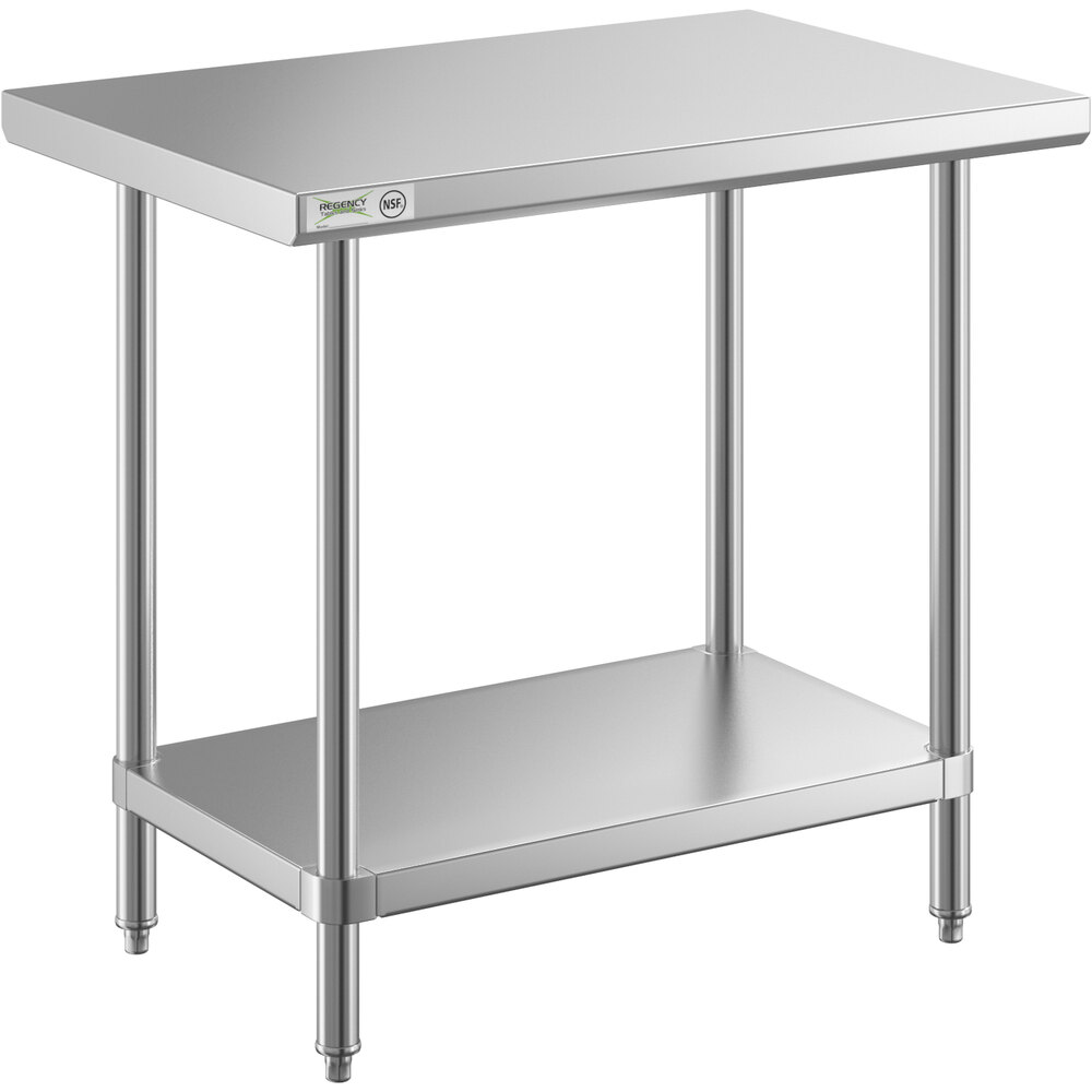 Regency 24 inch x 36 inch All 18-Gauge 430 Stainless Steel Commercial Work Table with Undershelf
