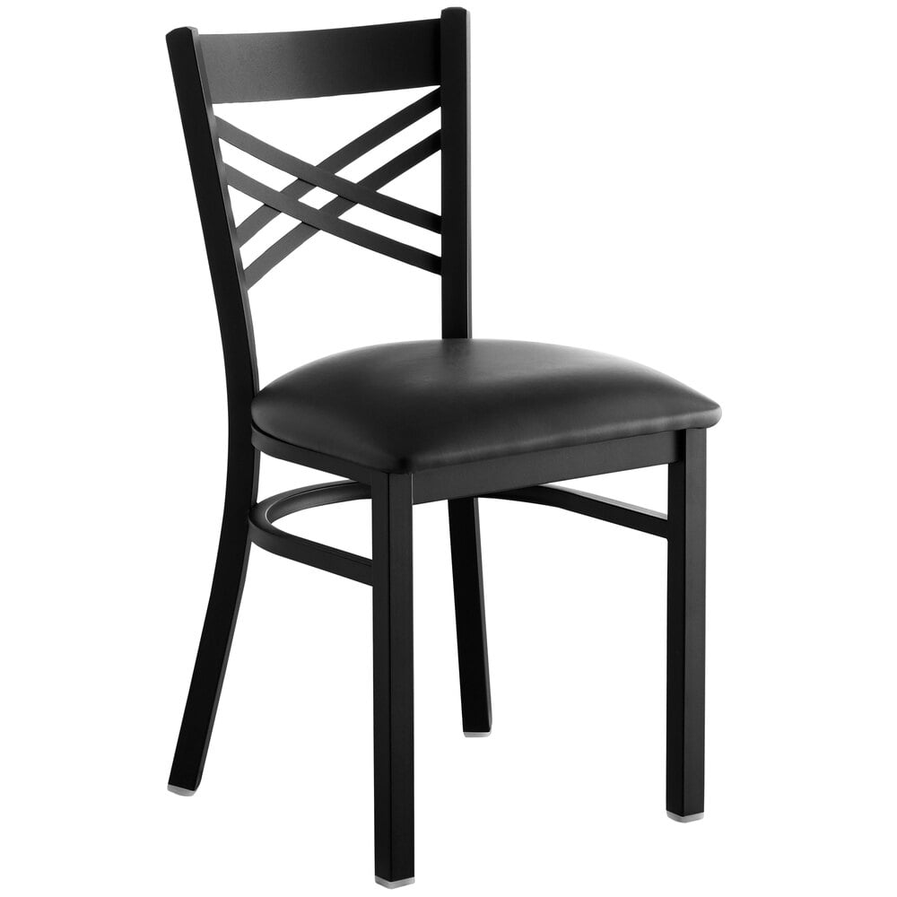 Lancaster Table & Seating Black Finish Cross Back Chair with 2 1/2 Light  Gray Vinyl Padded Seat - Detached