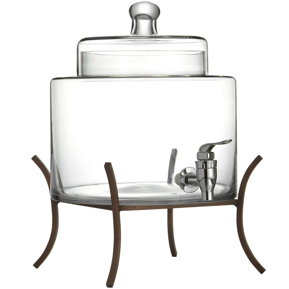 Jay Imports 2 Gallon Fifth Avenue Crystal Round Glass Beverage Dispenser with Metal Stand