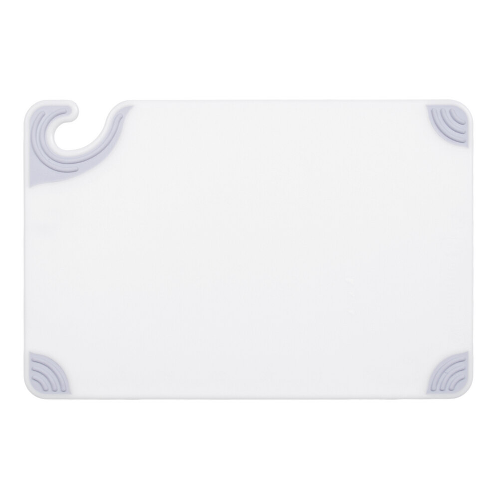 San Jamar Saf-T-Grip 18" x 12" x 1/2" White Cutting Board with Hook