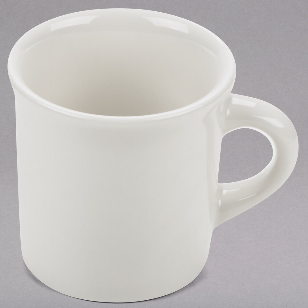 Tuxton TRE038 Reno / Nevada 9 oz. Eggshell Wide Rim Rolled Edge China Coffee Mug 36/Case