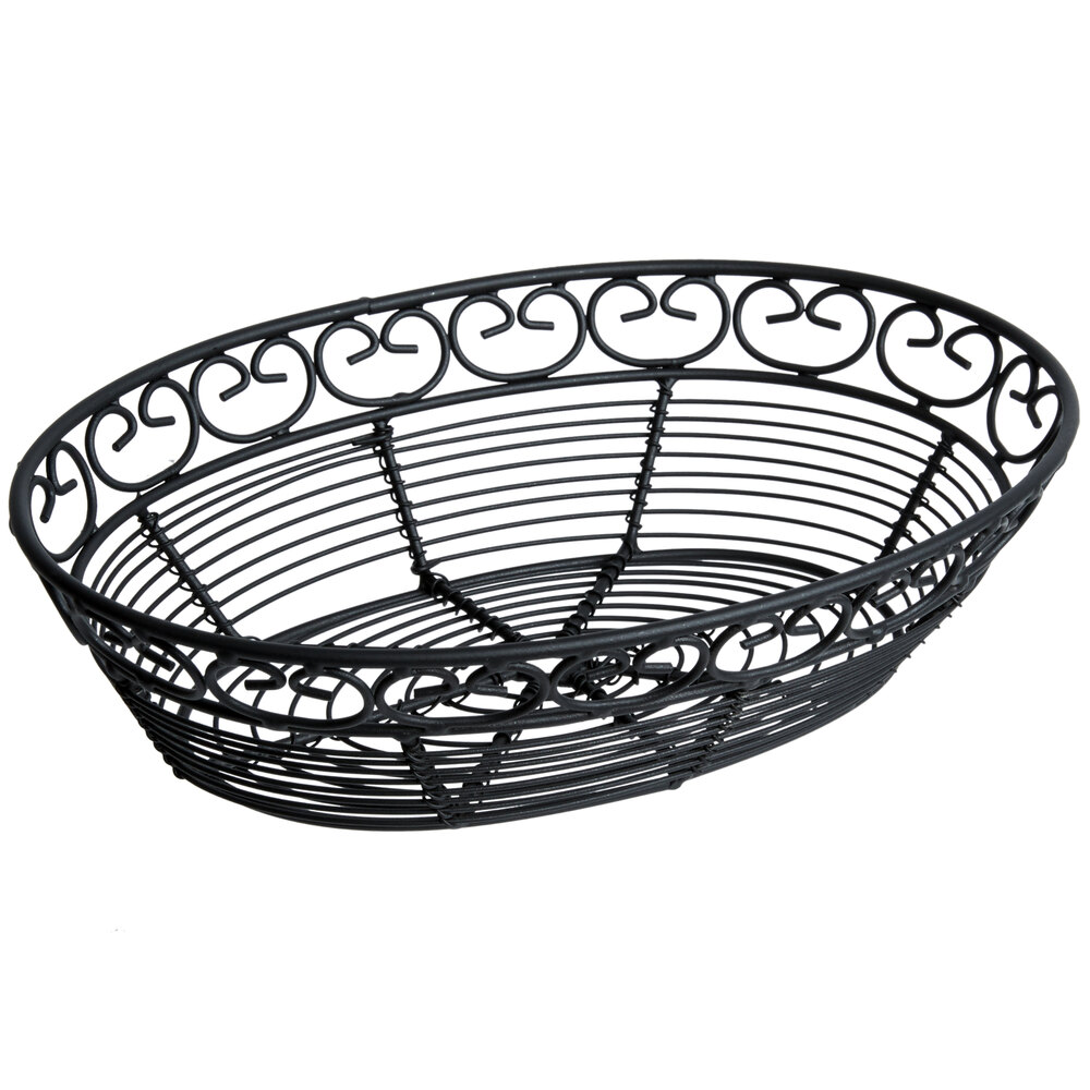 Tablecraft BK27409 Mediterranean Oval Black Metal Basket 9" x 6 1/4