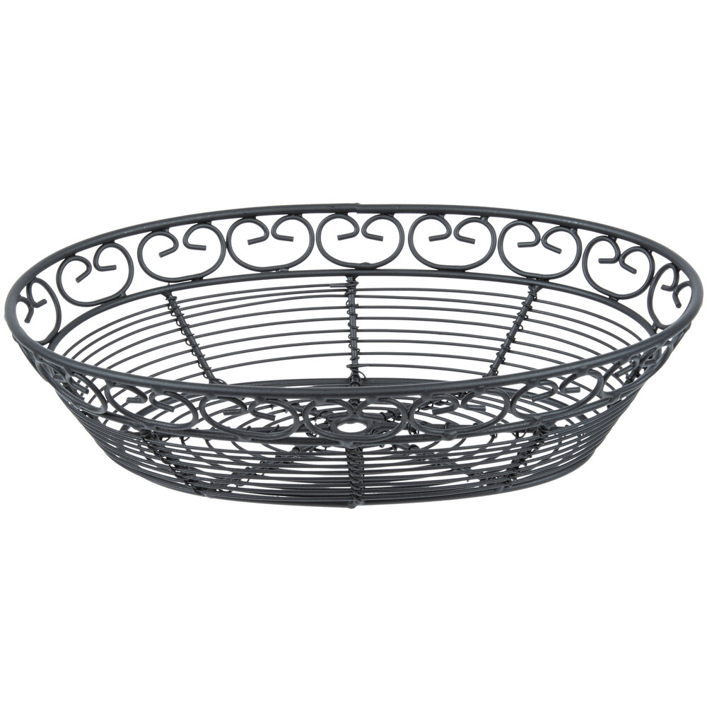 Tablecraft BK27409 Mediterranean Oval Black Metal Basket 9" x 6 1/4