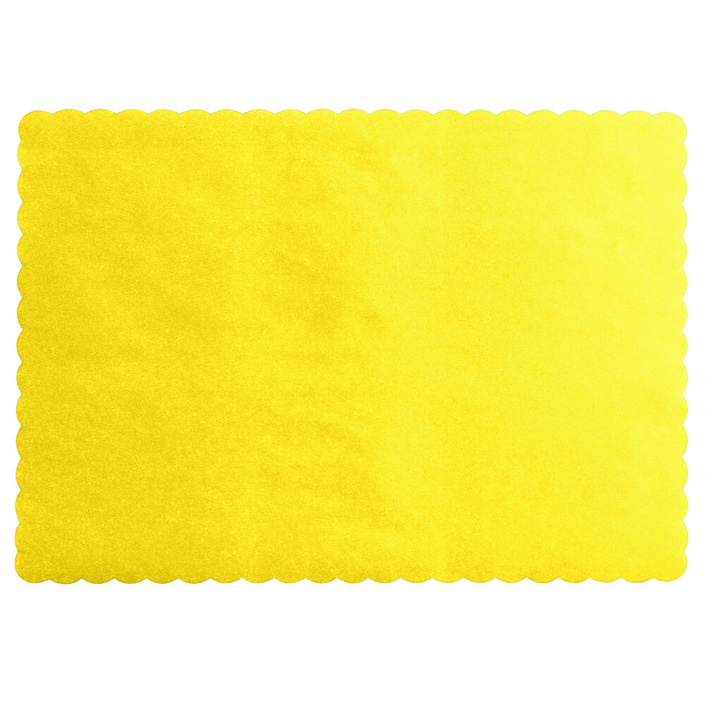 Choice 10" x 14" Yellow Colored Paper Placemat with Scalloped Edge
