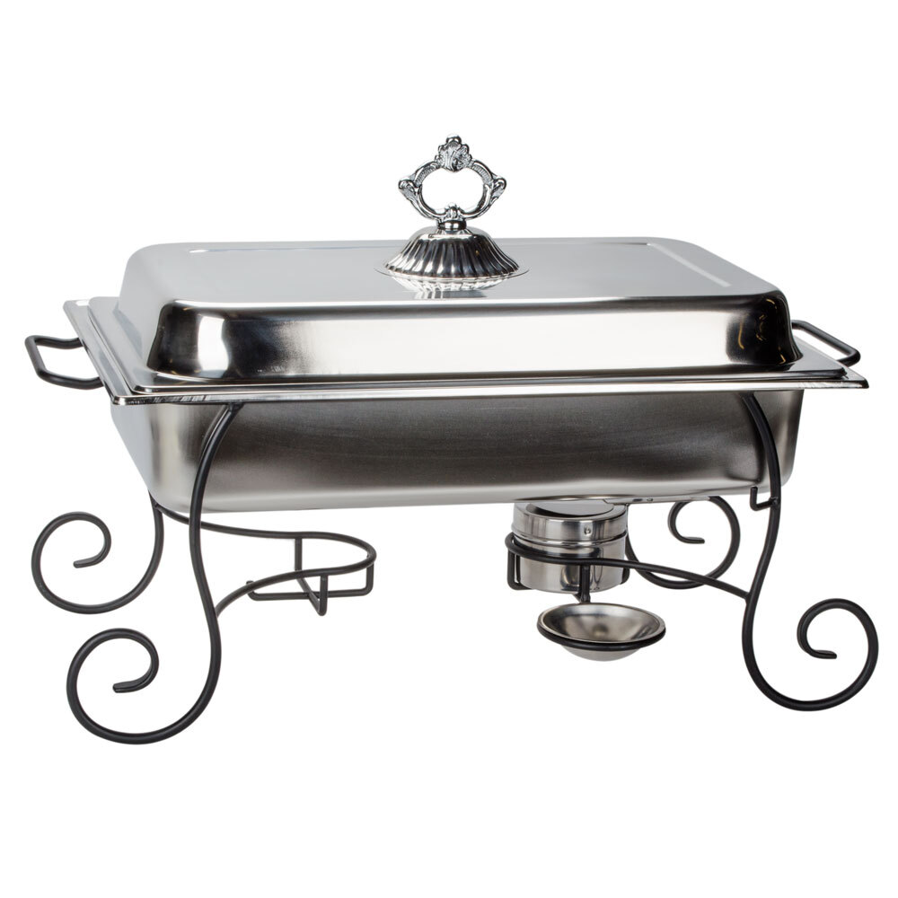 6 PACK 8 Qt Full Size CLASSIC Chafing Dish Set Black Iron Stand Stainless Steel 