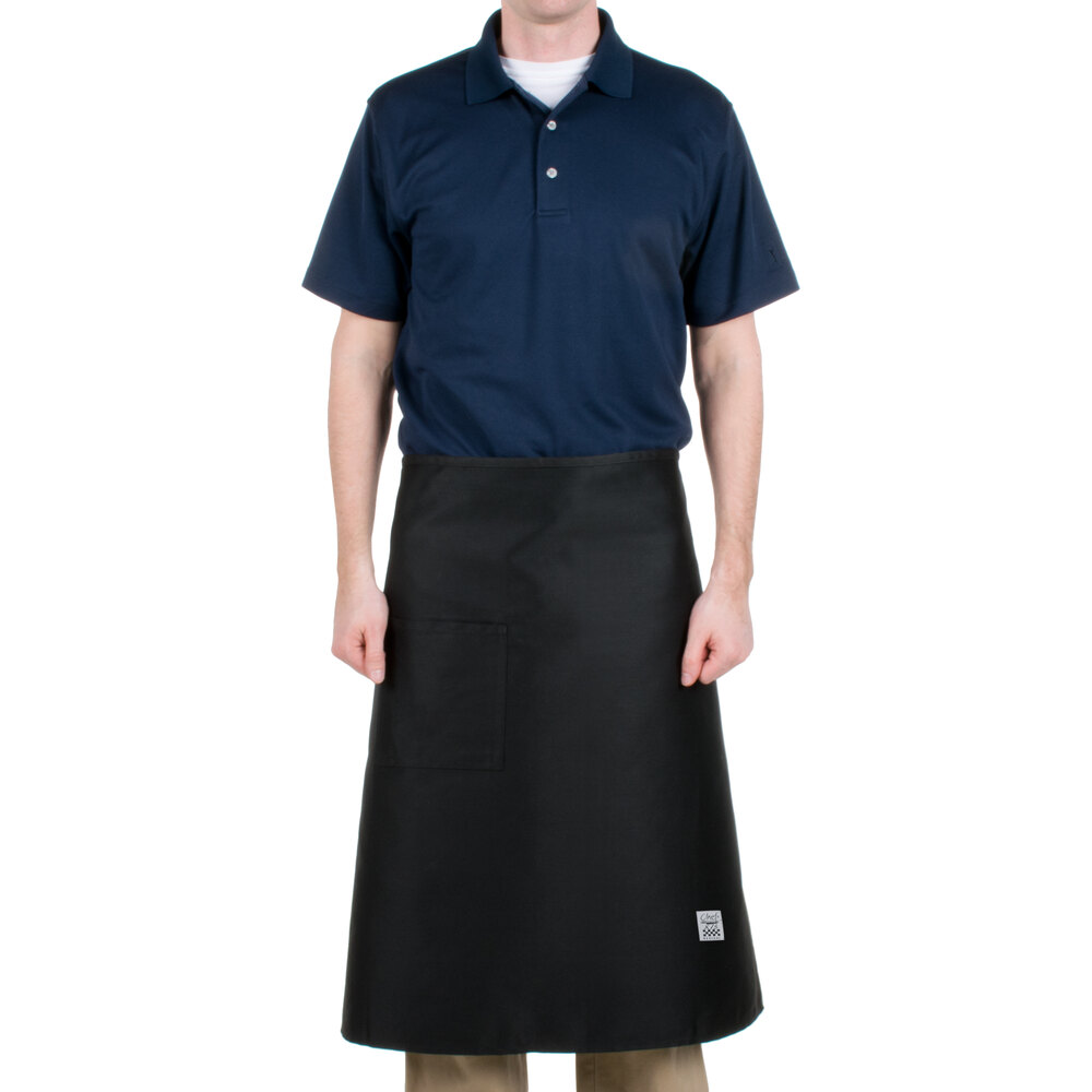 Chef Revival Black PolyCotton Customizable Bistro Apron with 1 Pocket
