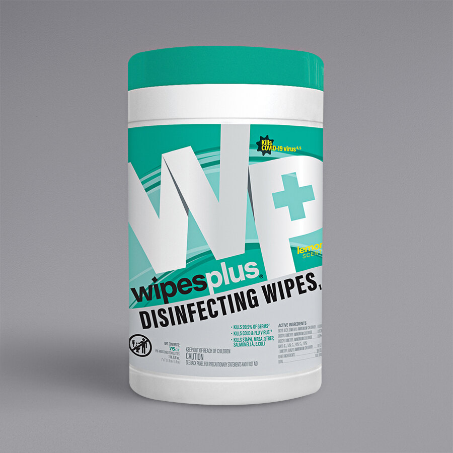 WipesPlus Lemon Scent Alcohol Free Disinfecting Wipes 6/Case