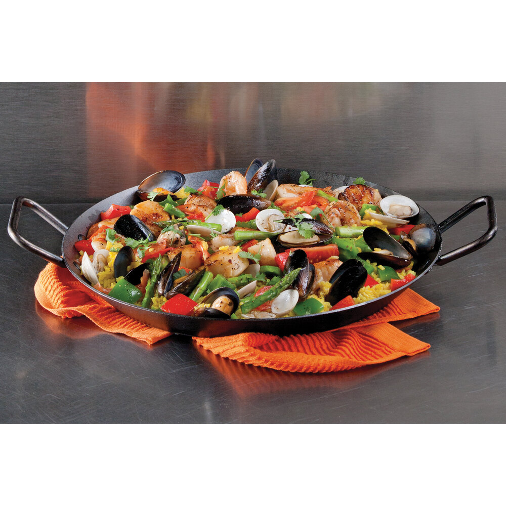 Lodge CRS15 15" PreSeasoned Carbon Steel Paella Pan with Loop Handles