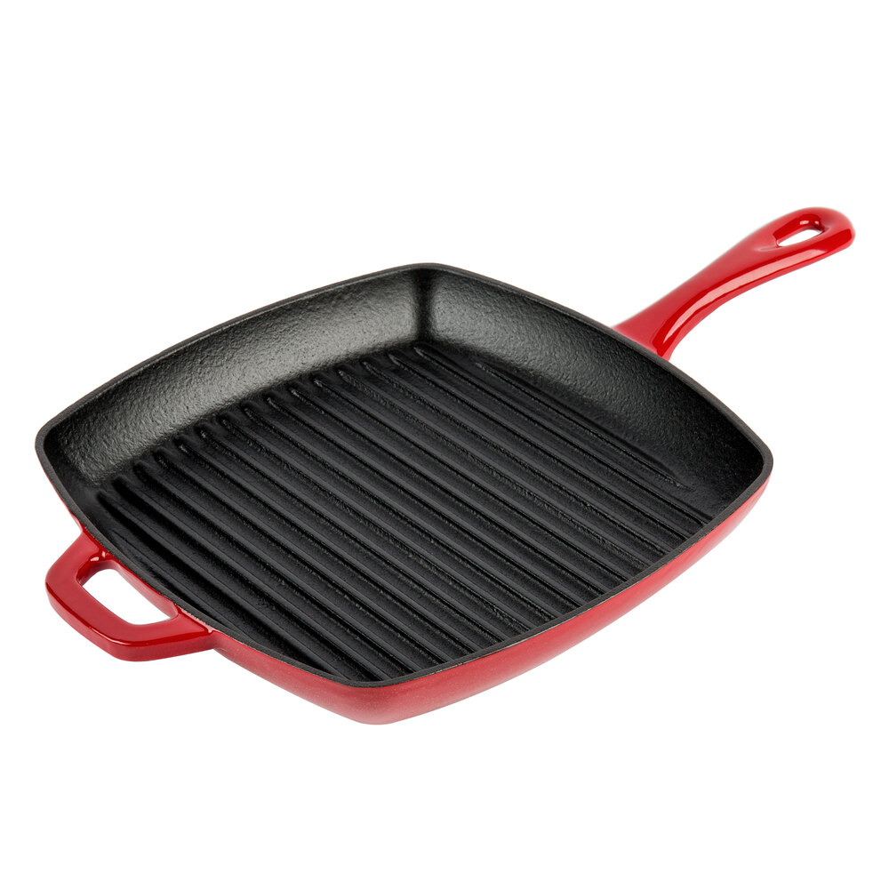 Lodge ECSGP43 10" Square Island Spice Red Color Enamel Grill Pan