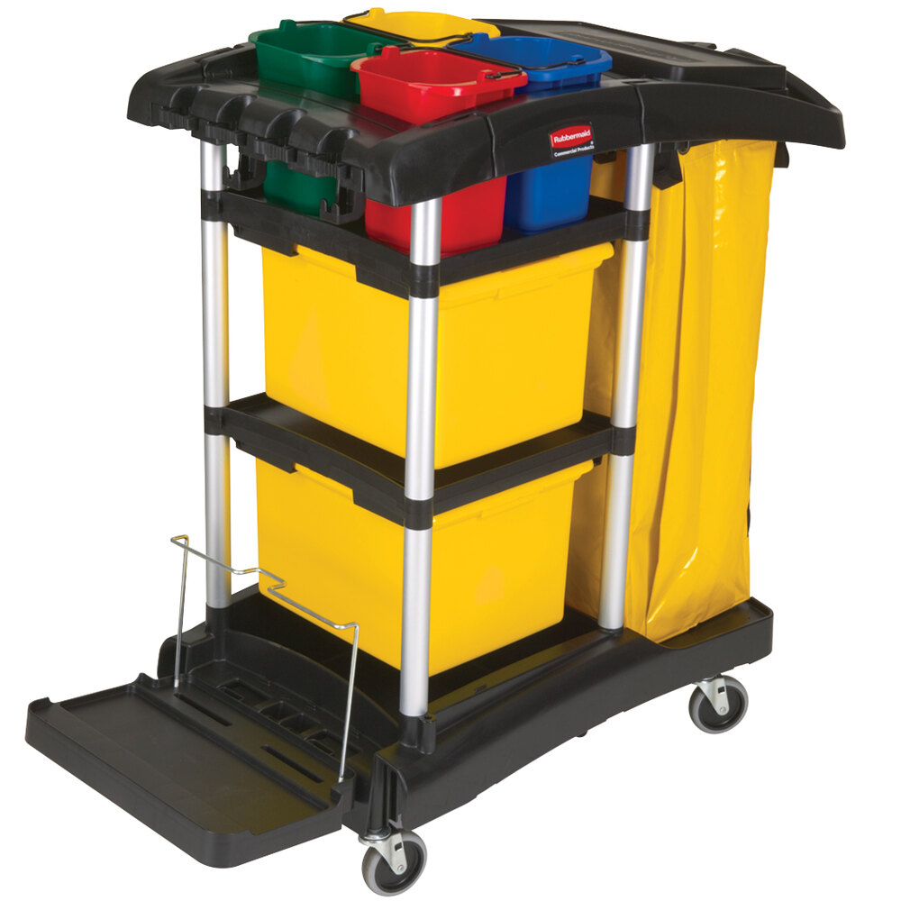 Rubbermaid FG9T7400BLA HYGEN Microfiber High Capacity Janitor Cart with