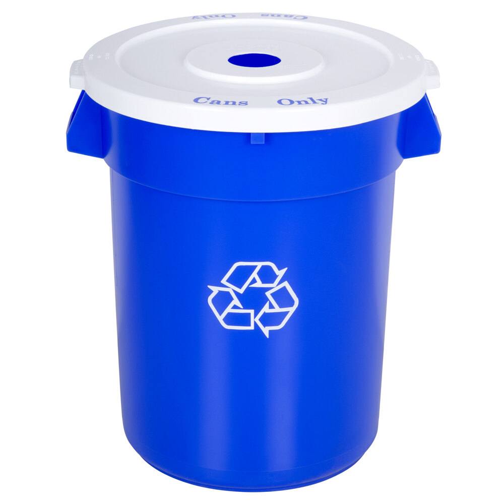 Continental 32 Gallon Blue Recycling Trash Can and Lid Set