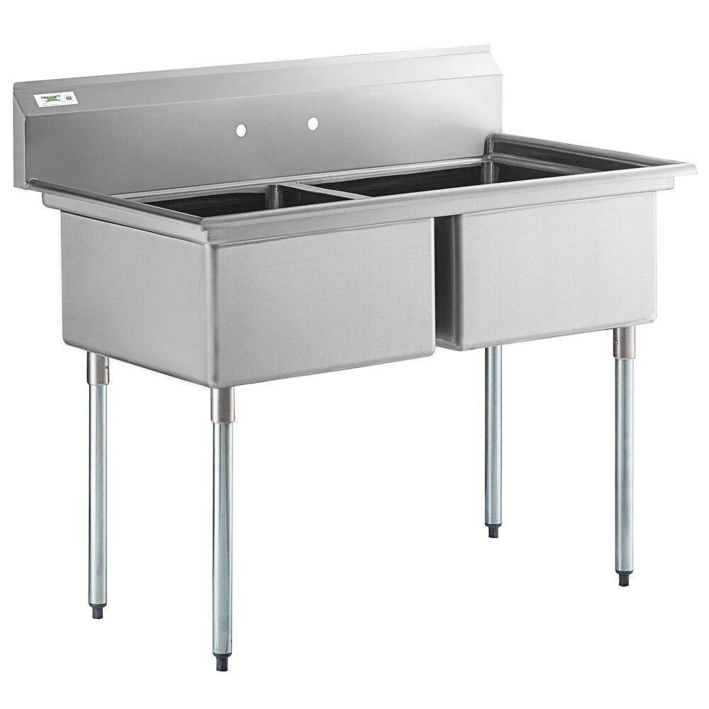 Regency 53 inch 16-Gauge Stainless Steel Two Compartment Commercial Sink with Galvanized Steel Legs and without Drainboard - 23 inch x 23 inch x 12 inch Bowls
