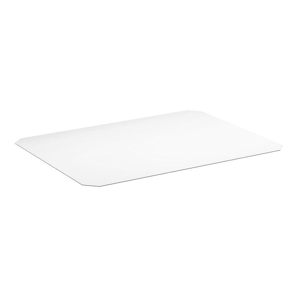 A clear, rectangular sheet with slightly rounded corners, lying flat against a white background.