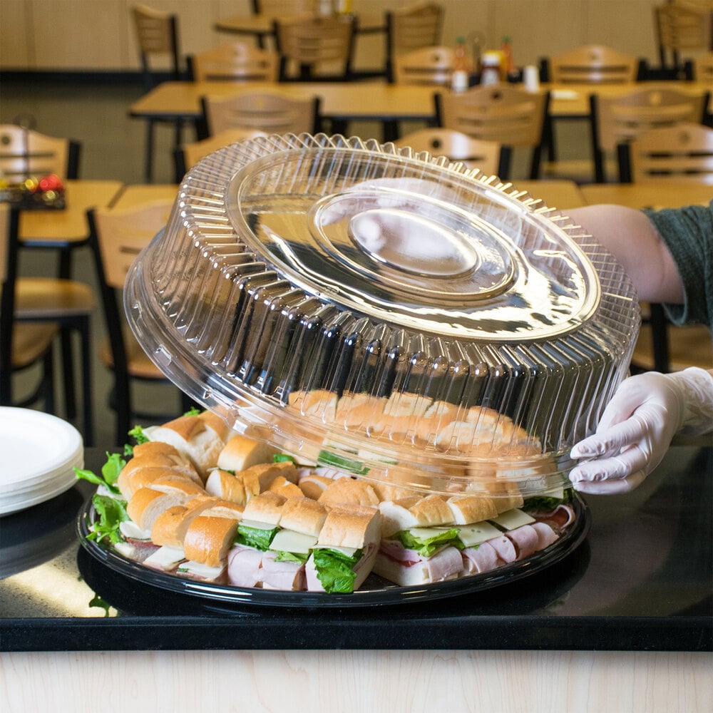 Avant Grub Heavy Duty, Recyclable 12 in. Serving Tray and Lid 3pk. Large,  Black Plastic Party Platters with Clear Lids Dishware Plate, Elegant Round  Banquet or Catering Trays for