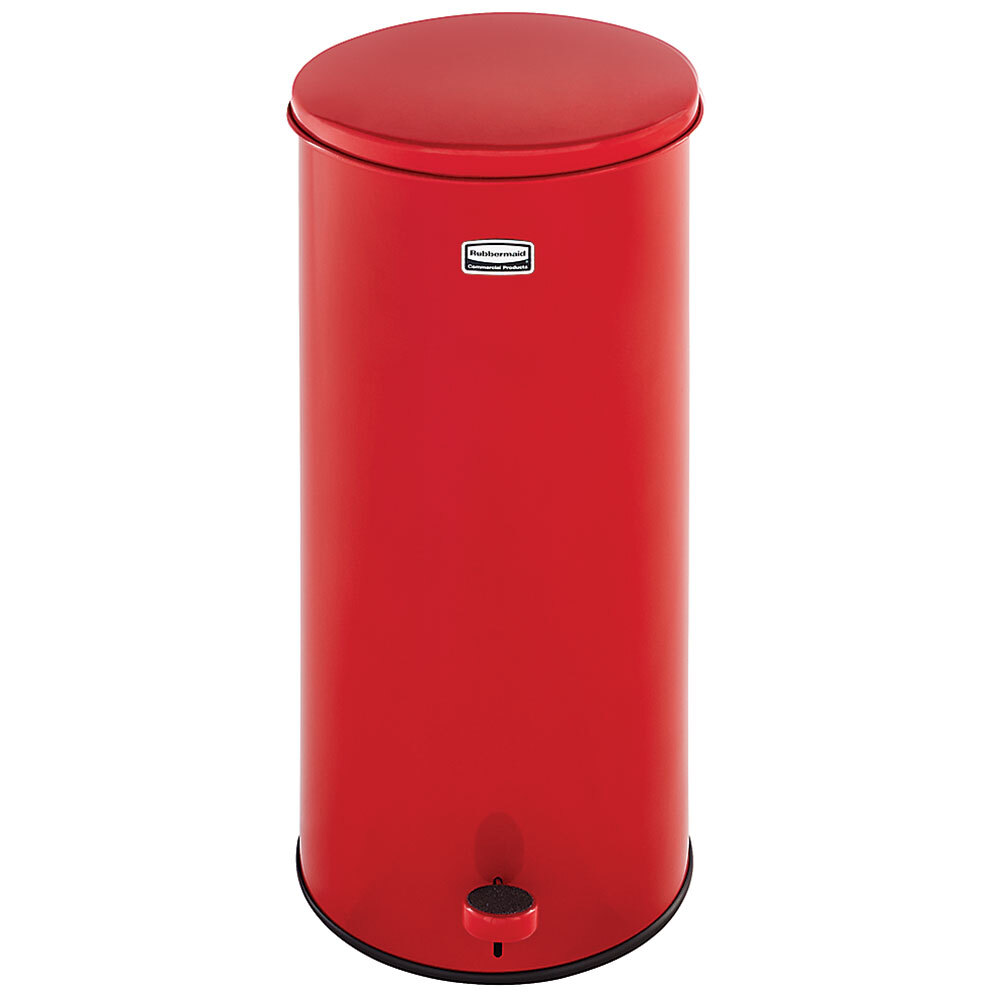 Rubbermaid FGST5EGLRD The Defenders Stainless Steel Round Red Medical Step Can with Galvanized