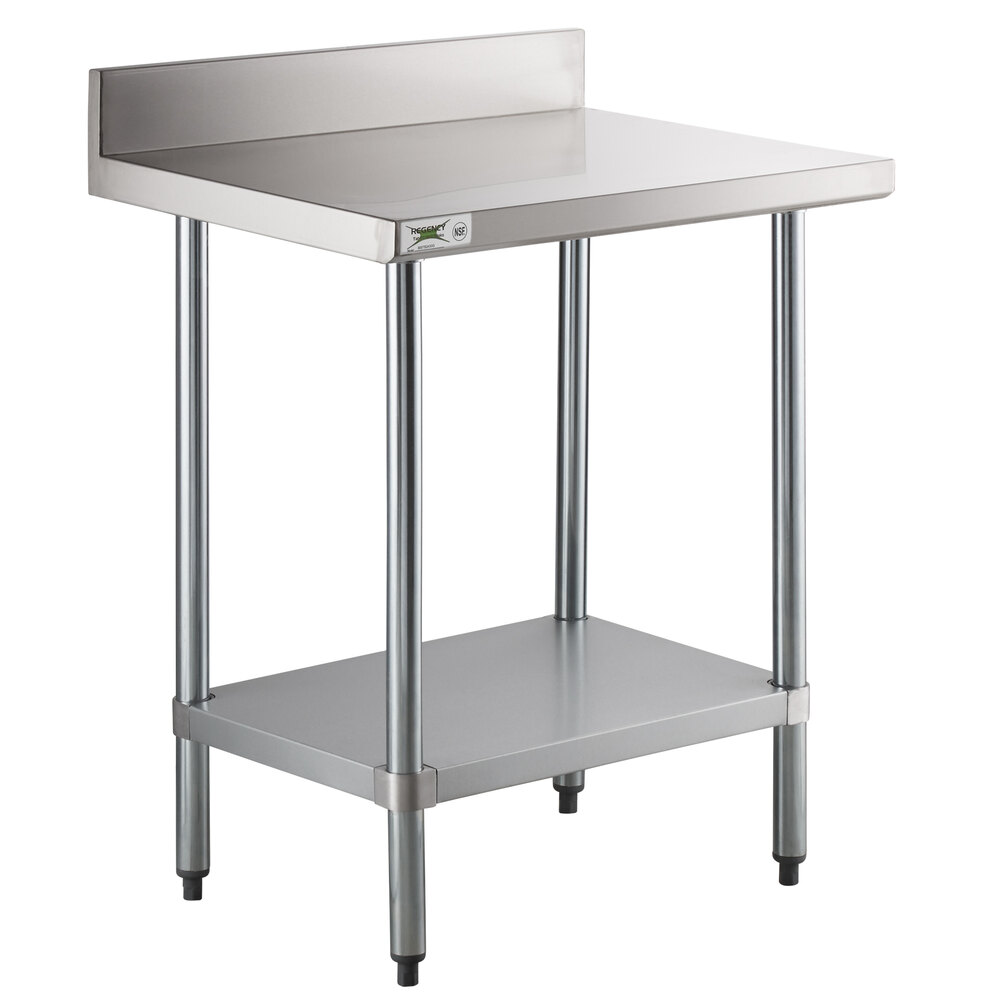 Regency 24 inch x 30 inch 18-Gauge 304 Stainless Steel Commercial Work Table with 4 inch Backsplash and Galvanized Undershelf