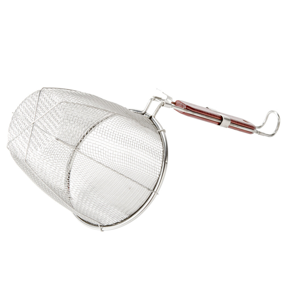 5 1/2" x 5 1/2" Stainless Steel Pasta Strainer/Blanching Basket with Wood Handle