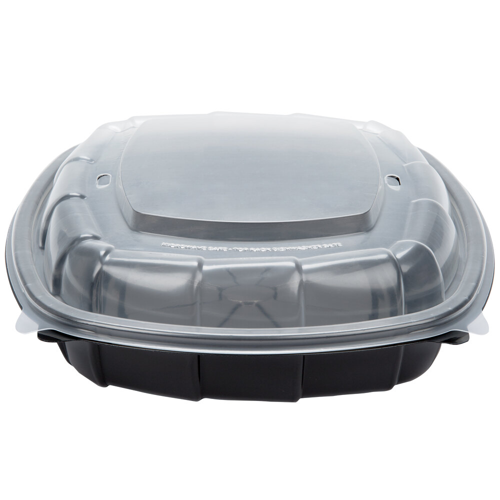 51 oz. Black 9" x 9" x 3" Microwaveable Plastic Hinged TakeOut