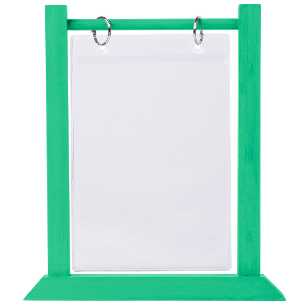 Menu Solutions WFT4SB 5" x 7" Teal Wood Flip Top Table Tent 2/Pack