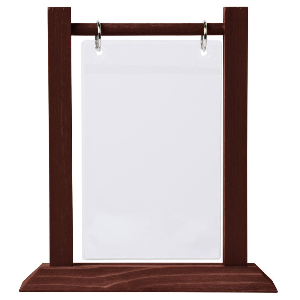 Menu Solutions WFT4SA 4" x 6" Mahogany Wood Flip Top Table Tent with