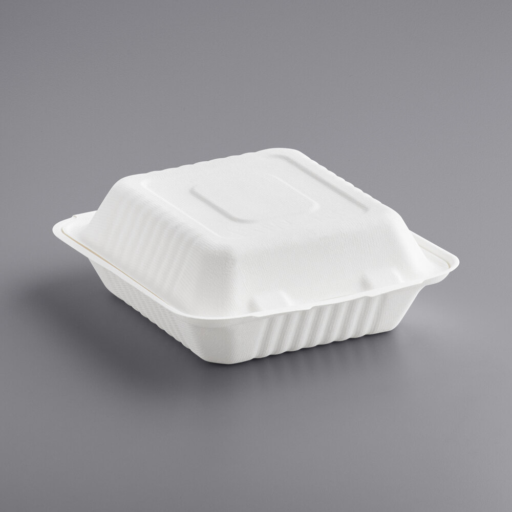 200 x Vegware 9x6" Bagasse Biodegradable/Compostable Hinged/Clamshell Food Box 