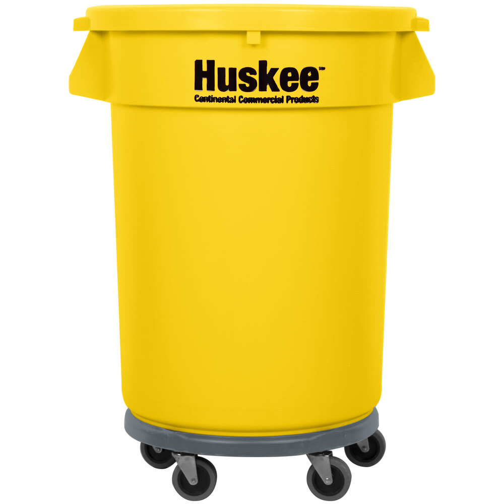 Continental 32 Gallon Yellow Round Trash Can, Lid, and Dolly Kit