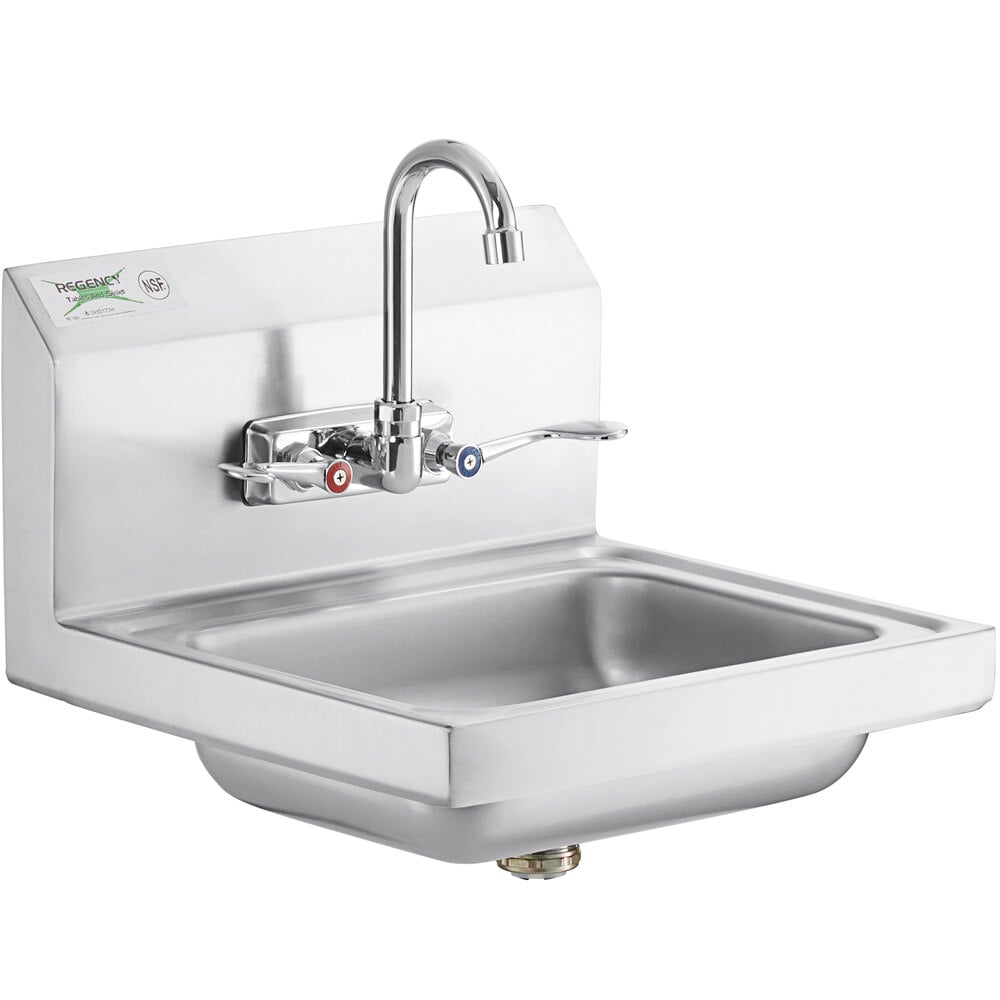 Regency 17 inch x 15 inch Wall Mounted Hand Sink with Gooseneck Faucet and Wrist Blades
