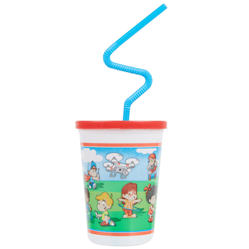Plastic Kid's Cup with Reusable Lid and Curly Straw 250/Case