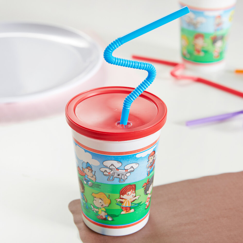 Plastic Kid's Cup with Reusable Lid and Curly Straw 250/Case