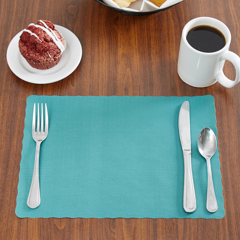 10" x 14" Emerald Green Colored Paper Placemat with Scalloped Edge