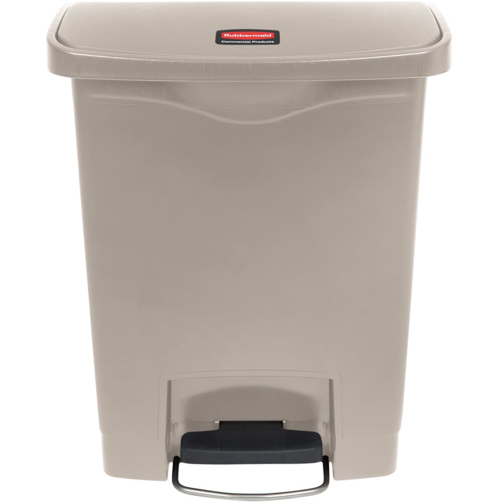 1902004 White Rubbermaid Commercial Slim Jim Stainless Steel Front Step-On Wastebasket 24-gallon Rubbermaid Commercial Products