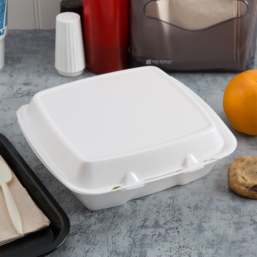 Dart 90HT3R Large Foam Carryout, Food Container, 3-Compartment, White,  9-2/5x9x3 - DCC 90HT3R
