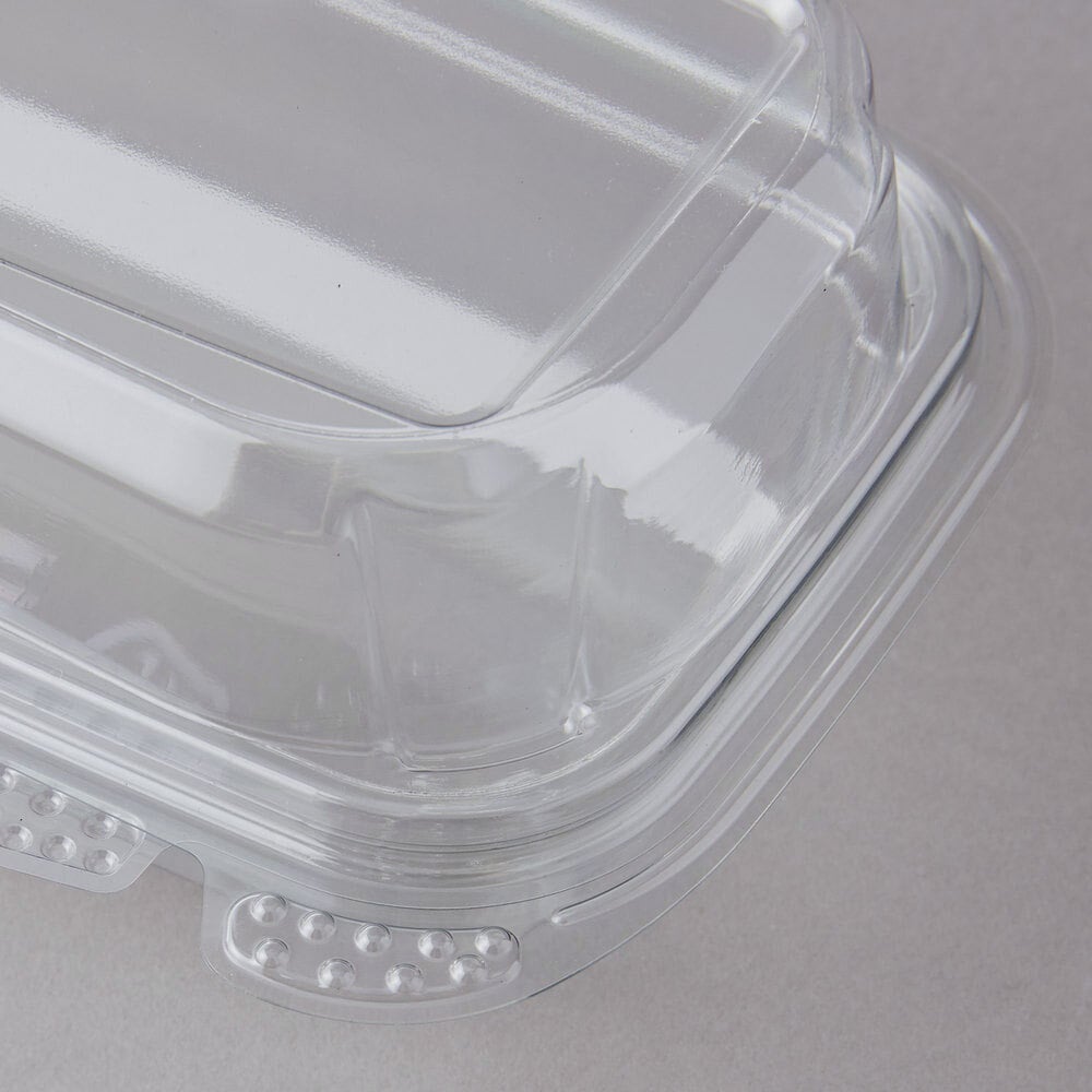 9 x 5 x 3 Tamper-Evident, Tamper-Resistant Recycled PET Hoagie Clear  Takeout Container and Lid - 50/Pack