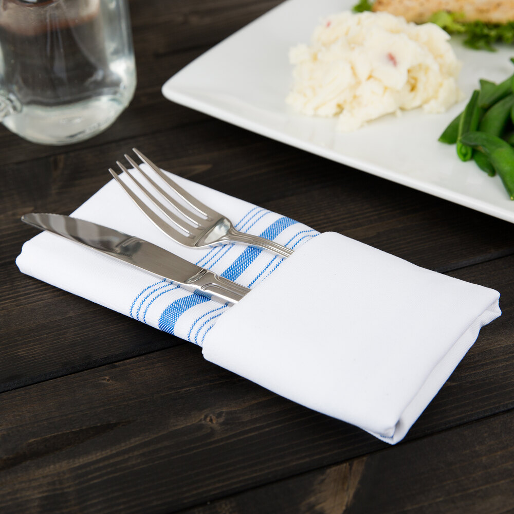 Snap Drape NAPFSBLU Farm Stripe 18" x 22" Blue Striped Cloth Napkin