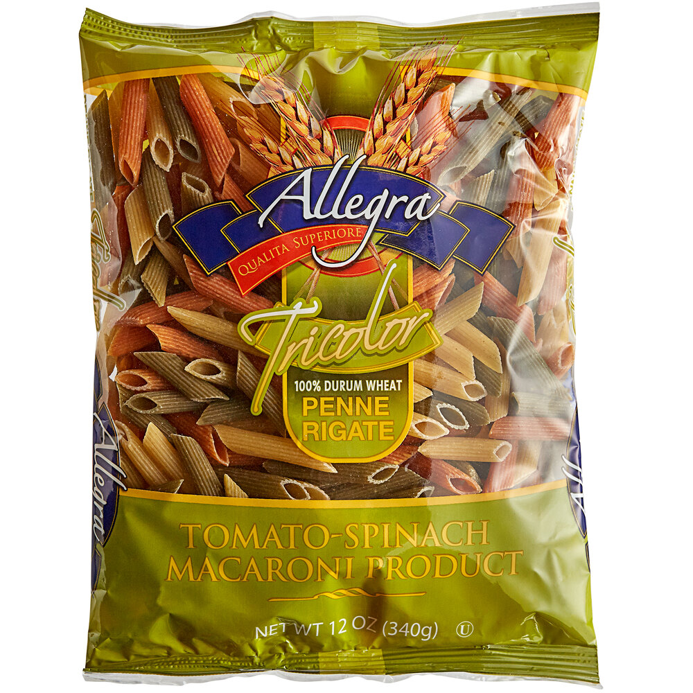 12 oz. Bag Tricolor Penne Rigate Pasta 12/Case