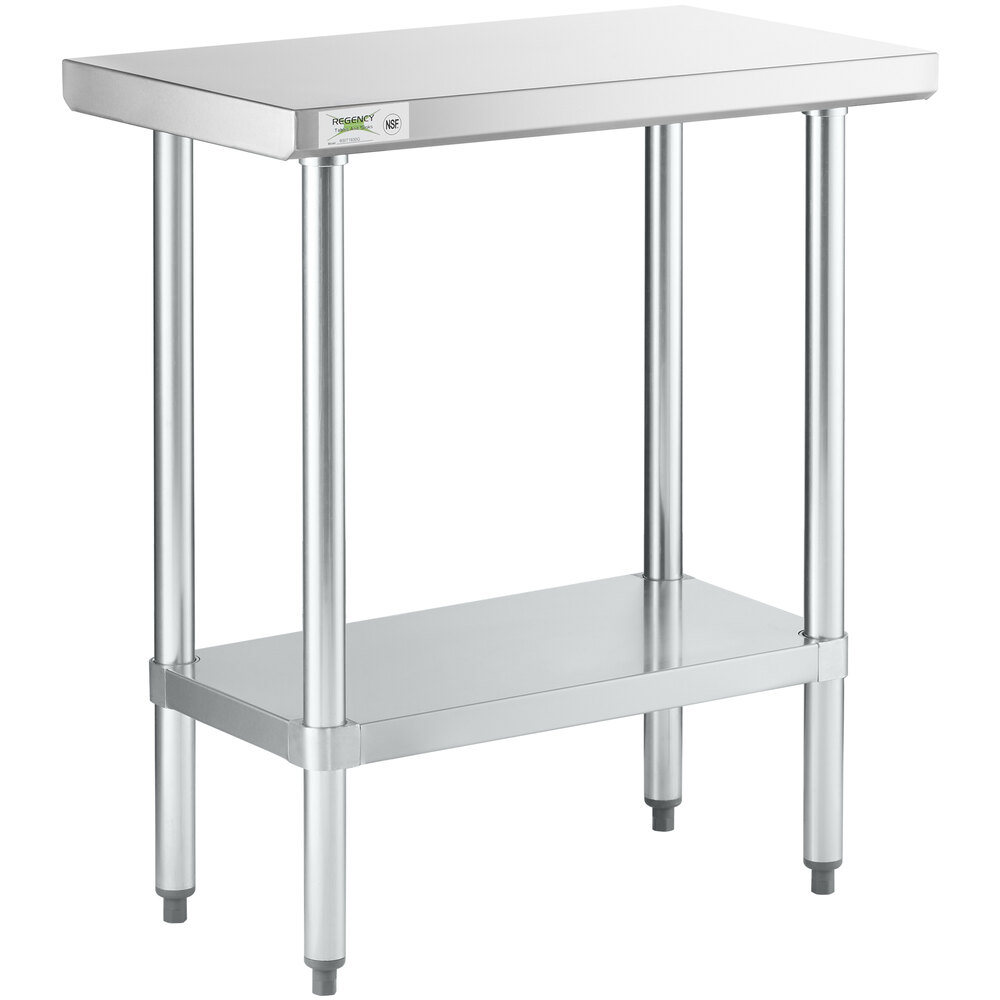 Regency 18 inch x 30 inch 18-Gauge 304 Stainless Steel Commercial Work Table with Galvanized Legs and Undershelf
