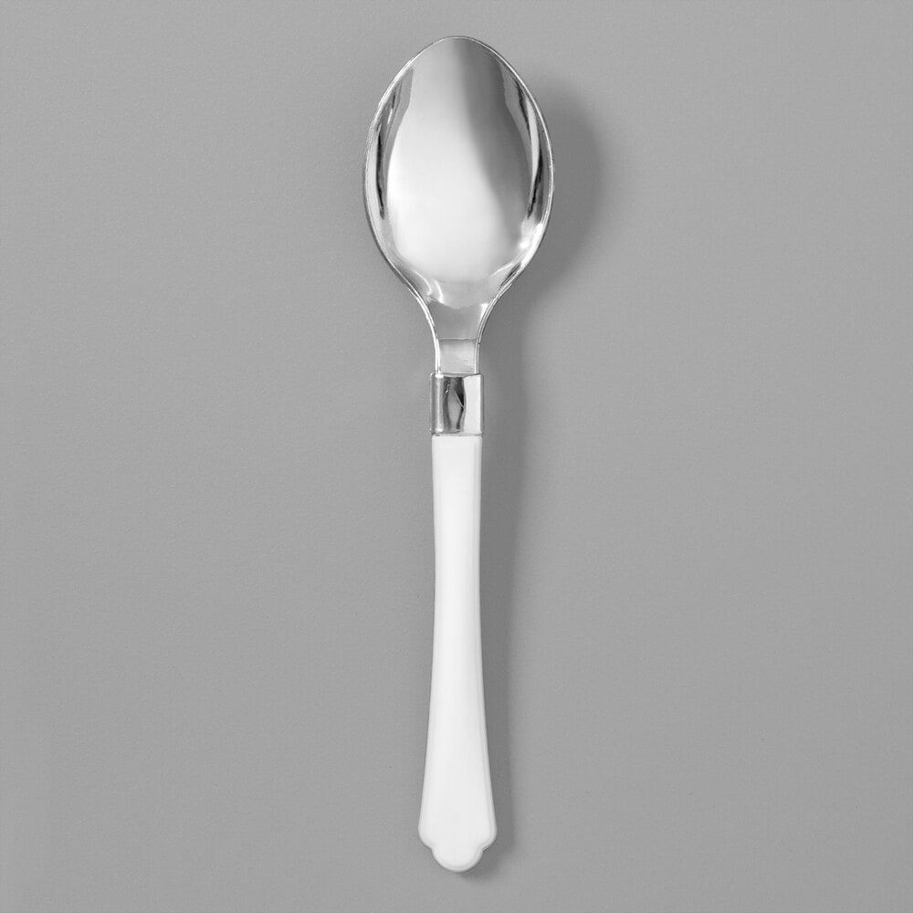 20/Pack Silver Visions 6 1/2" Heavy Weight Plastic Spoon with Black Handle 