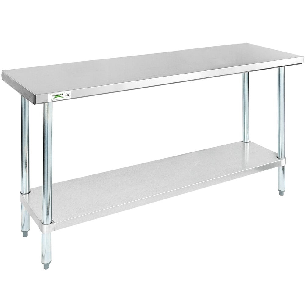 Regency 18 inch x 60 inch 18-Gauge 304 Stainless Steel Commercial Work Table with Galvanized Legs and Undershelf