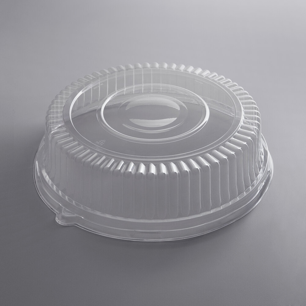 Visions 16" Clear PET Plastic Round Catering Tray High Dome Lid 5/Pack