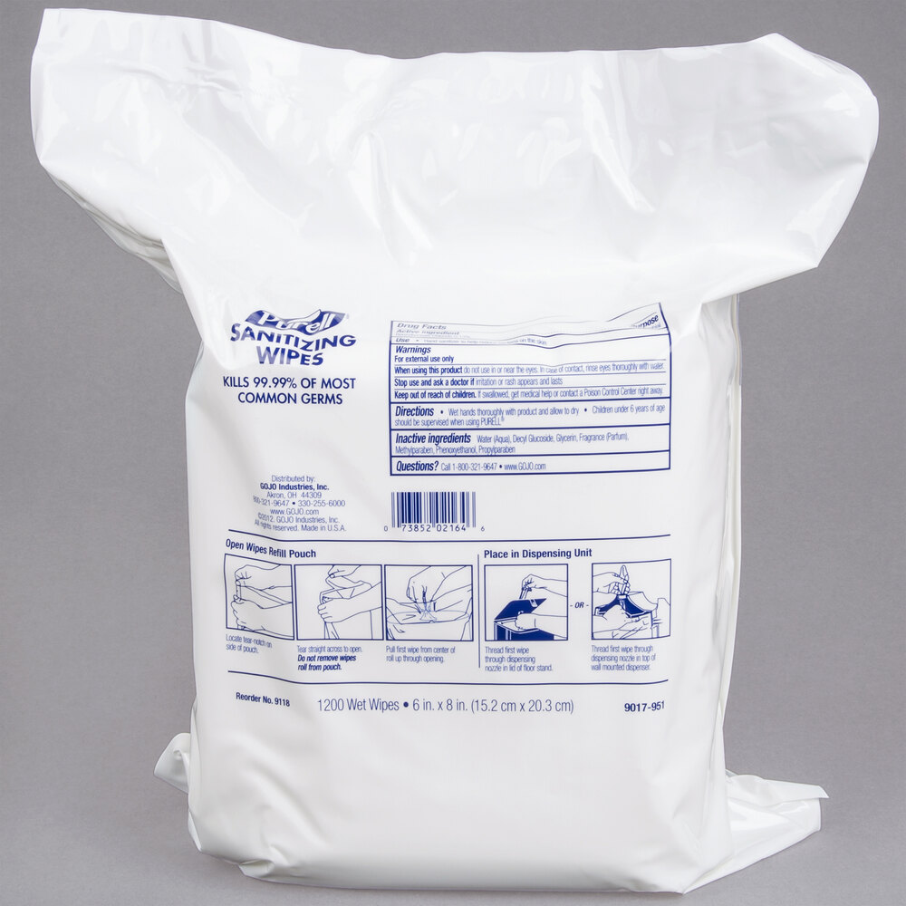 Purell® 911802 Hand Sanitizing Wipes, 1200 Count Refill Bag 2/Case
