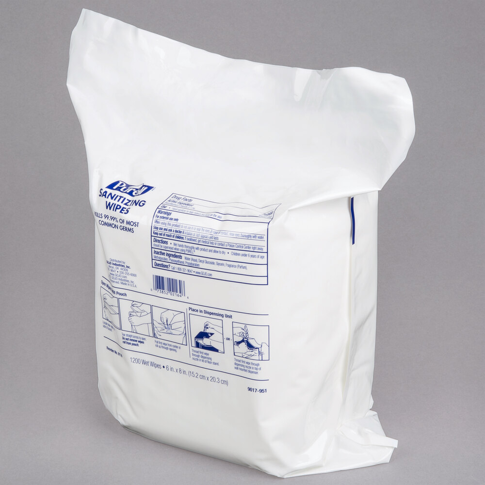 Purell® 911802 Sanitizing Wipes, 1200 Count Refill Bag