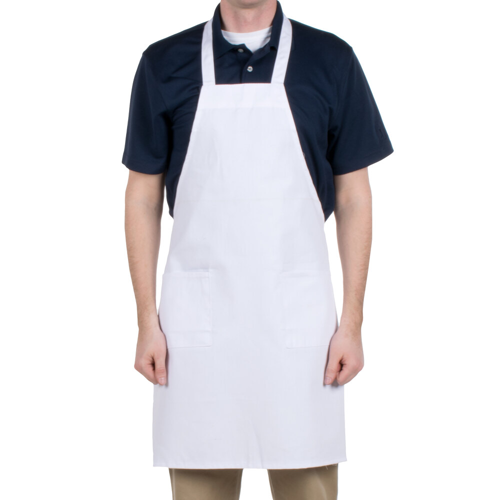 Choice White Long Bib Apron with Pockets 34"L x 32"W