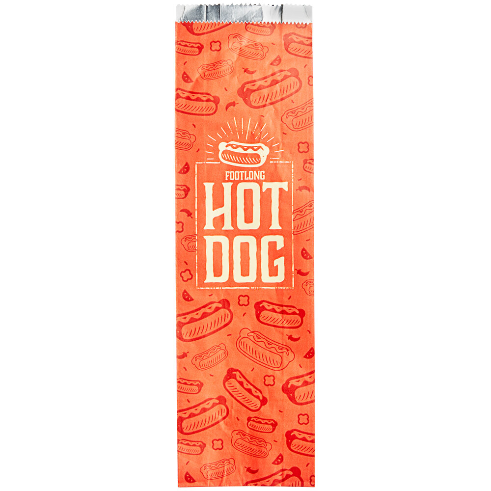 Carnival King 3 inch x 2 inch x 12 inch Printed Foil Footlong Hot Dog Bag - 250/Pack