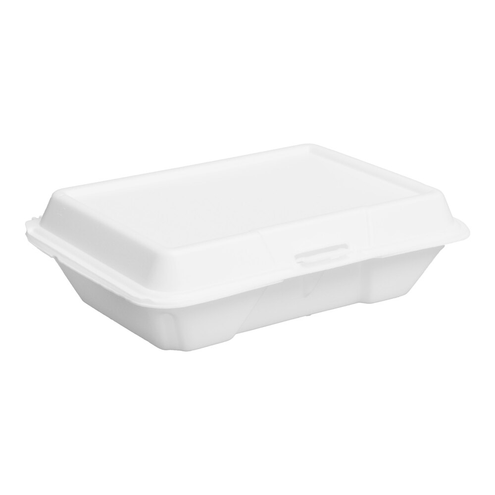 Dart 206HT1R Shallow Perforated Foam Container With Hinged Lid - 9.3 X 6.4 X 2.6 Inches, White (Case Of 200)