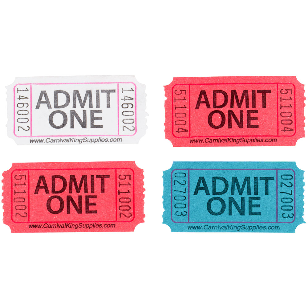Carnival King Assorted 1-Part Admit One Tickets Set - Red, White, Blue