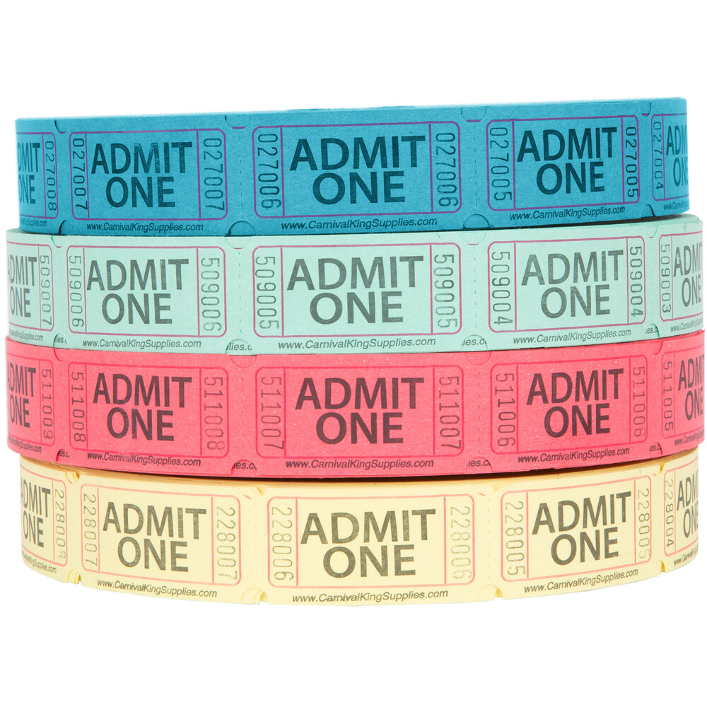 10,000 Admit One Tickets – 10 Rolls Of 1000 Perforated Entry Tickets (Multi-Color)